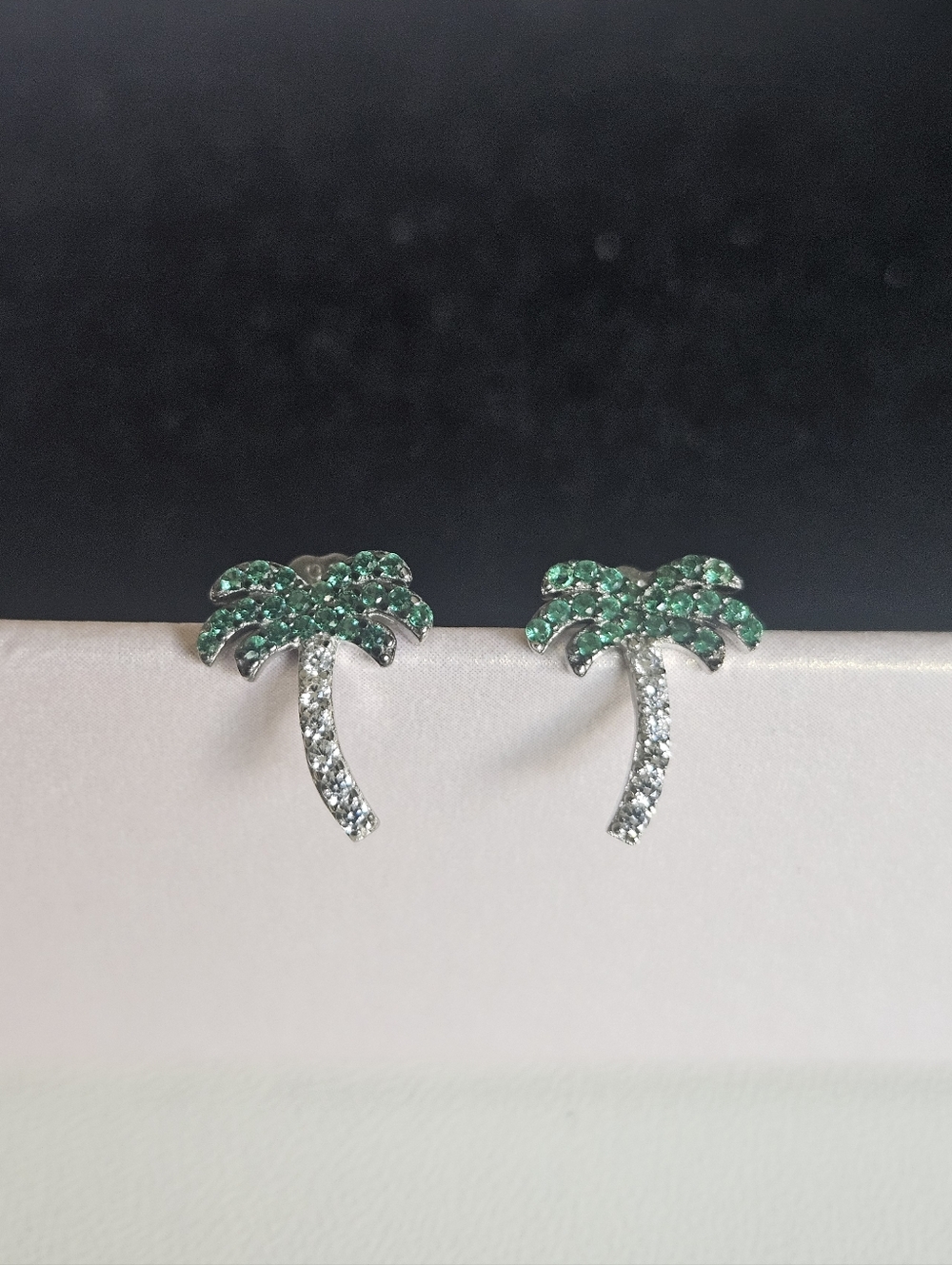925 Sterling Silver Palm Tree Pavé CZ Pushback Stud Earrings
